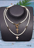 Boho Necklace, Seed Bead Layered Choker, Double Cross